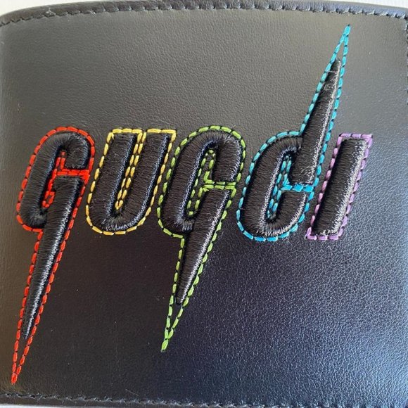 GUCCI black rainbow Embroidered bifold wallet with dust cover and gucci … - Picture 3 of 13